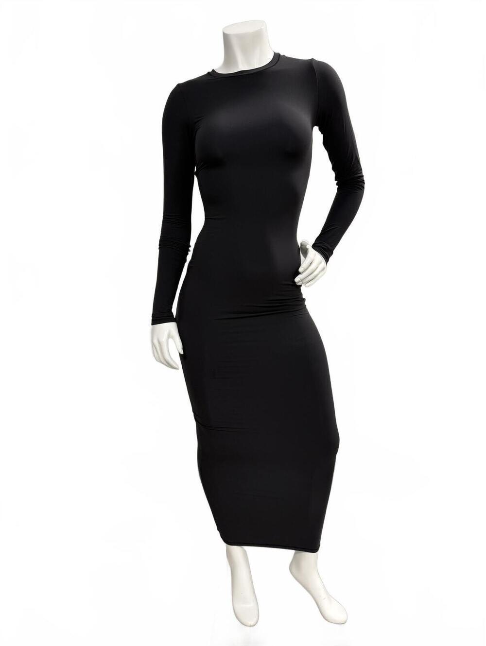NWT SKIMS Fits Everybody Crew Neck Long Sleeve Dress Size Small Onyx